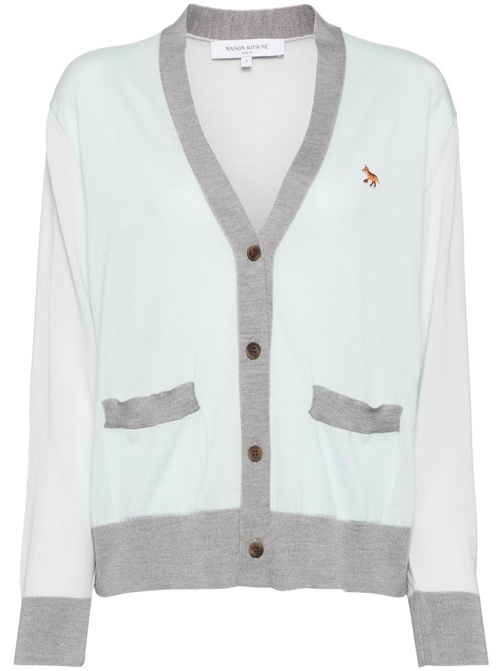 Maison Kitsuné 小狐狸贴花拼色开衫 - 绿色