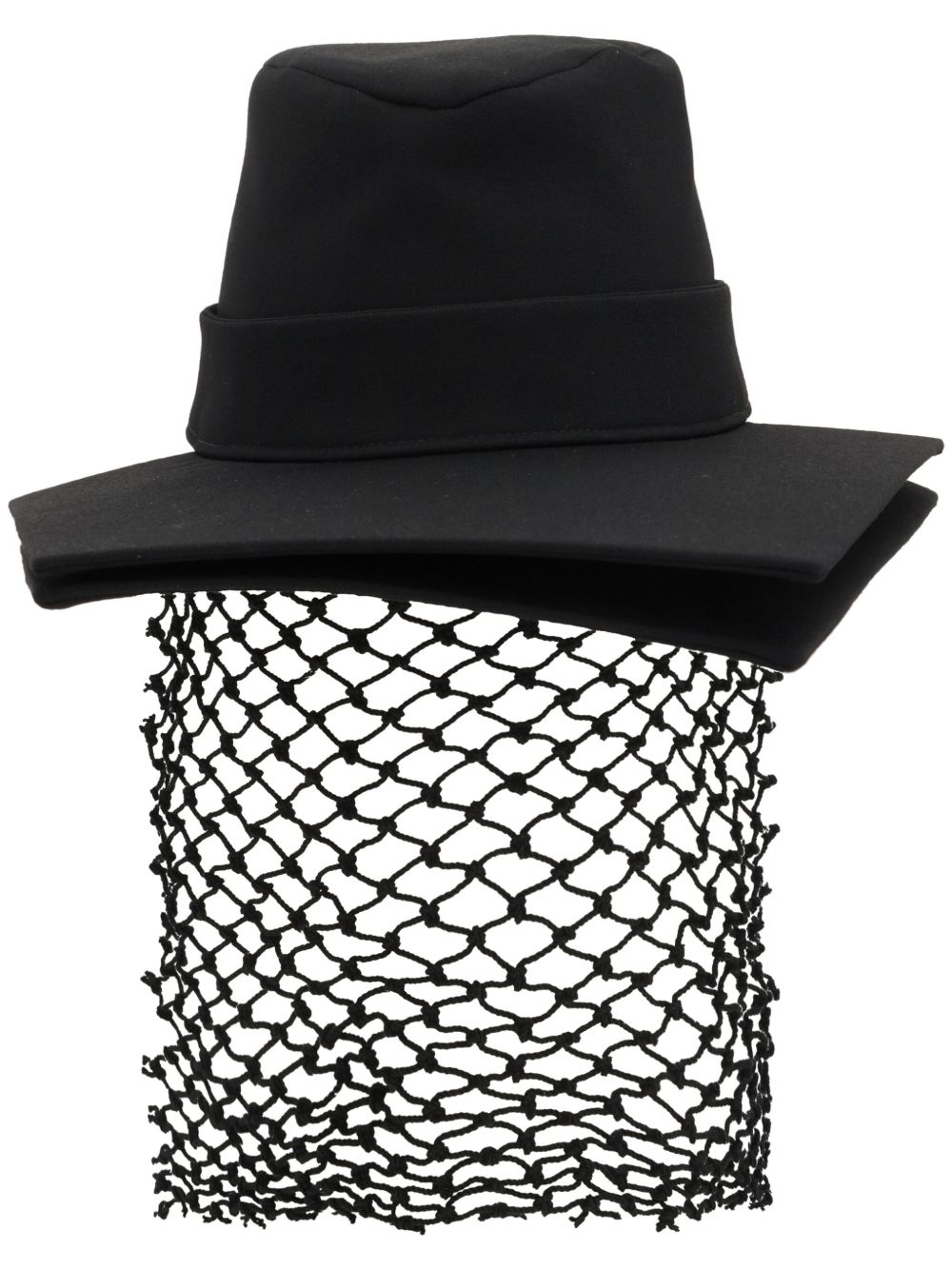 Yohji Yamamoto 网纱细节羊毛礼帽 - 黑色