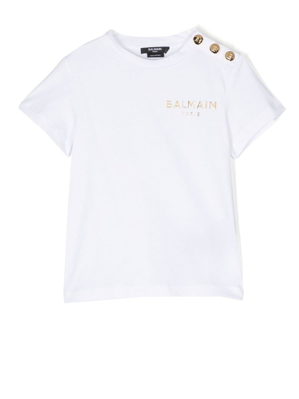 Balmain Kids logo标牌棉T恤 - 白色