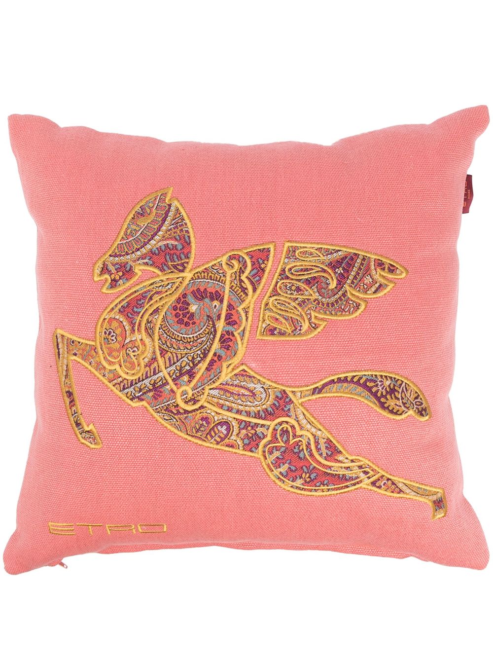 ETRO HOME Pegaso 刺绣亚麻抱枕 - 粉色