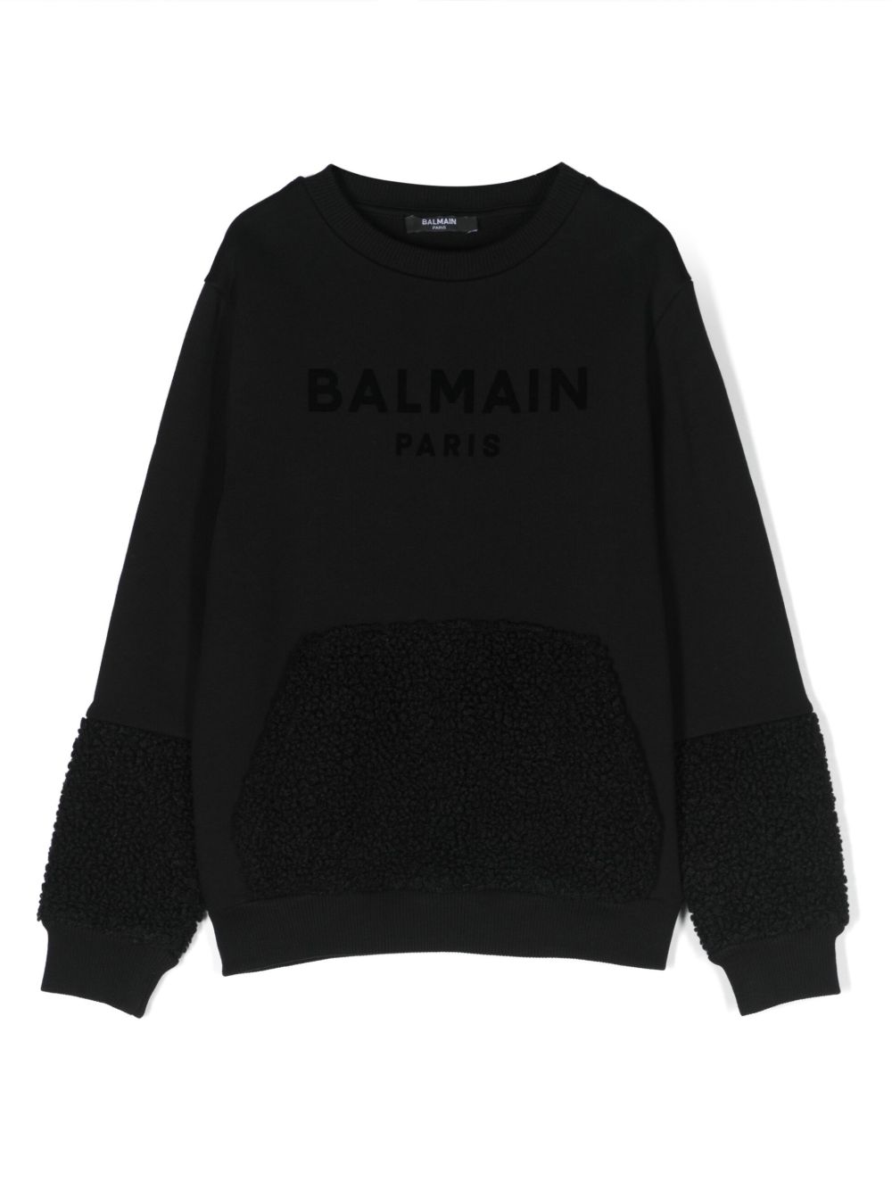 Balmain Kids logo印花抓绒拼接卫衣 - 黑色