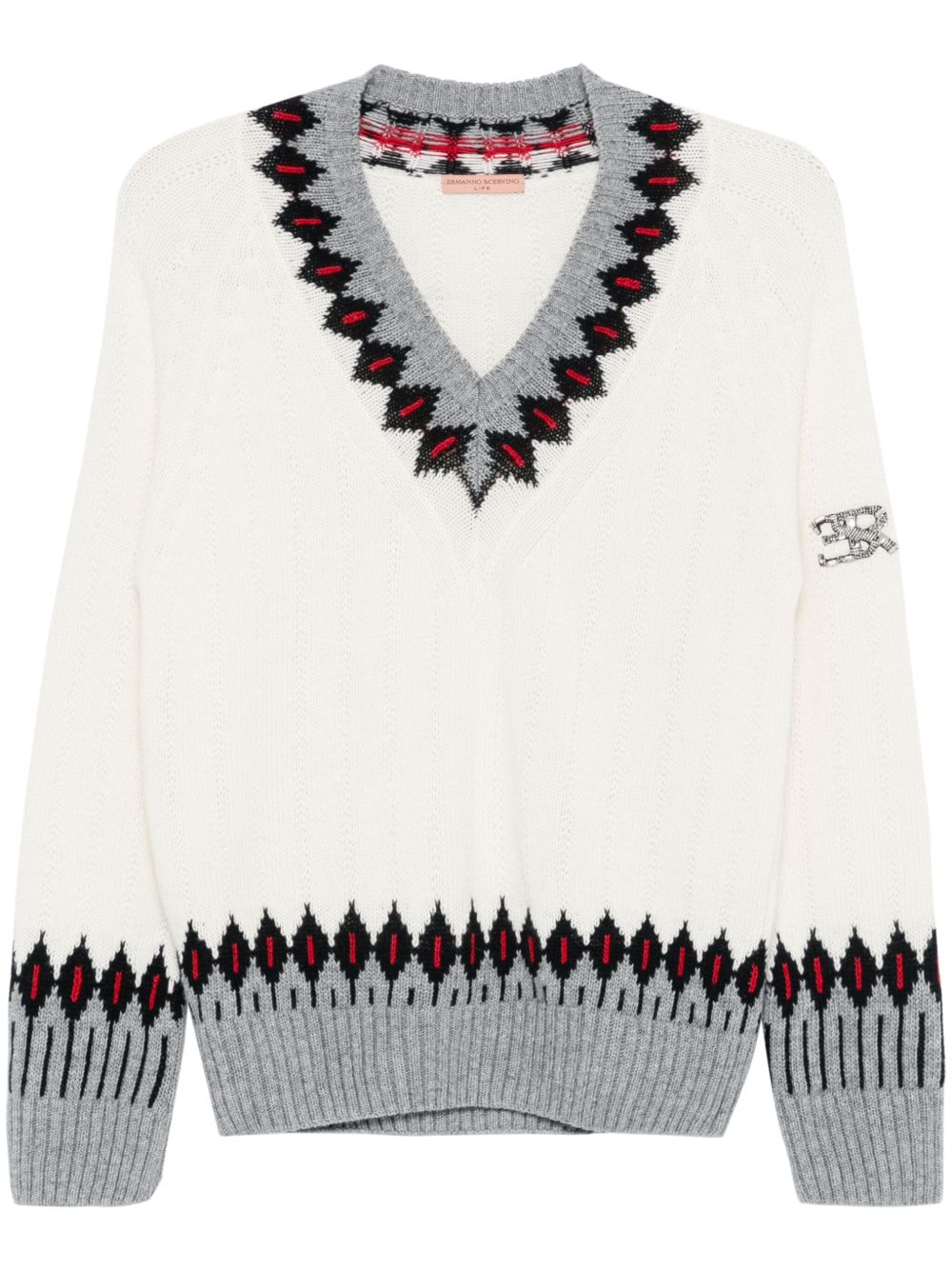 Ermanno Scervino 嵌花针织V领毛衣 - 白色