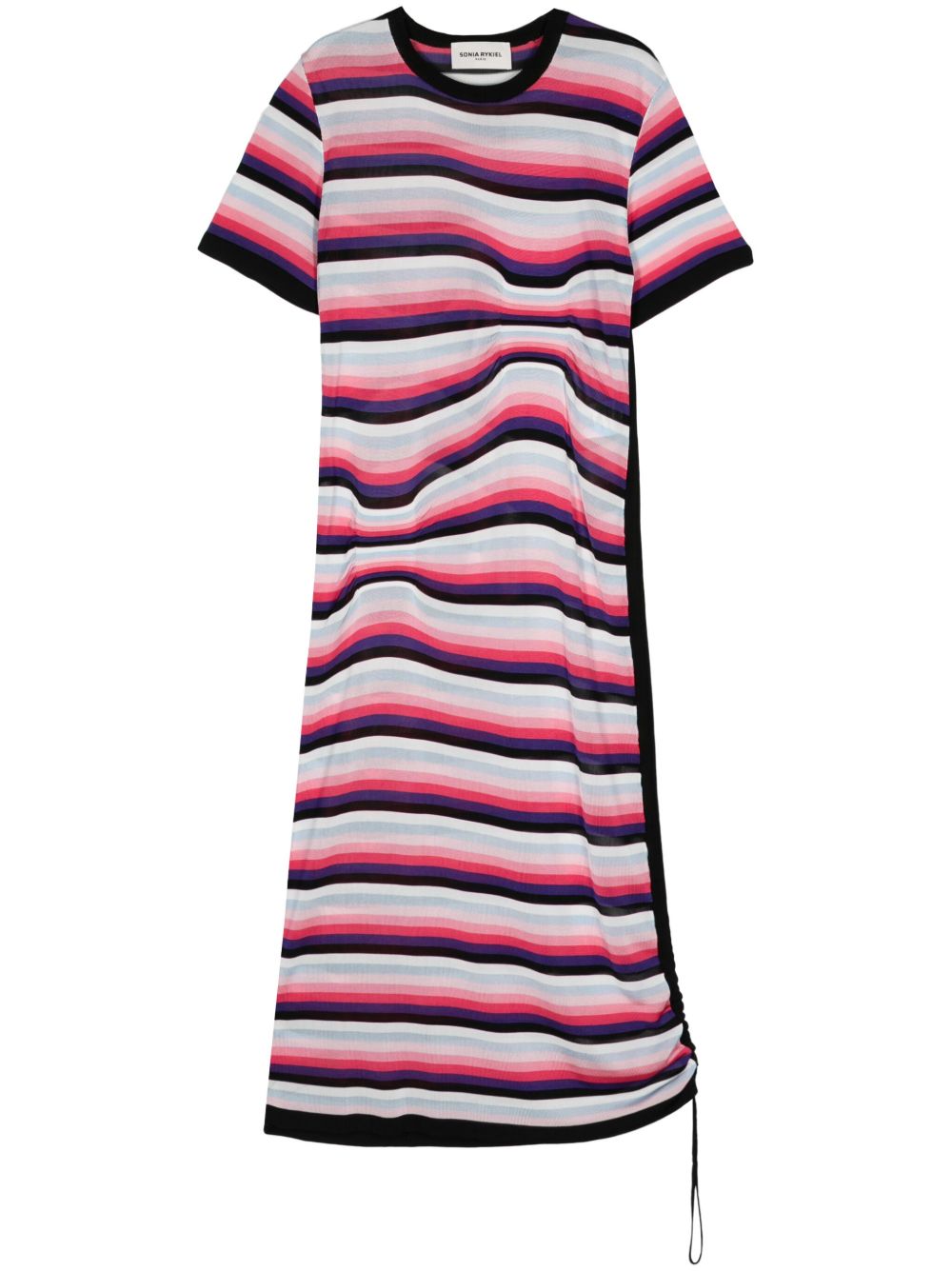 Sonia Rykiel 不对称条纹中长连衣裙 - 粉色