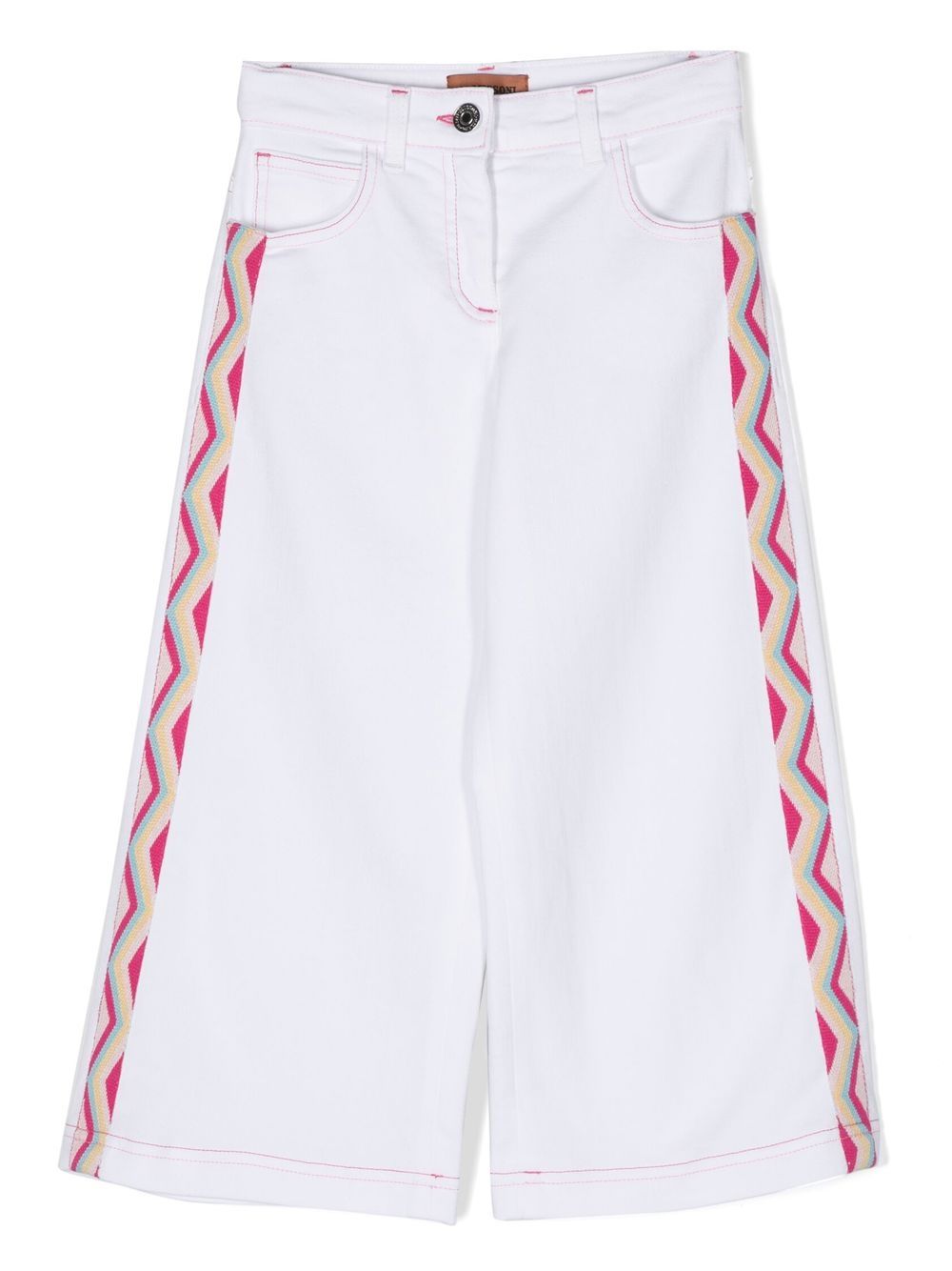 Missoni Kids Z字形图案边饰直筒牛仔裤 - 白色