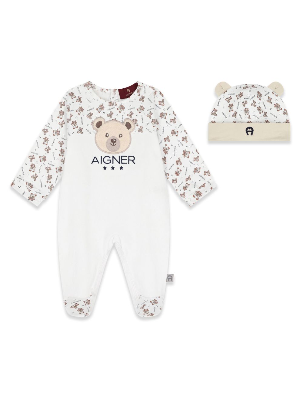 Aigner Kids Teddy Bear logo刺绣连体衣套装 - 白色