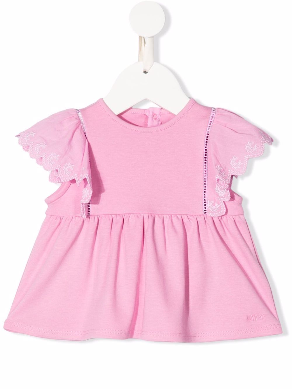 Chloé Kids 圆领荷叶边罩衫 - 粉色
