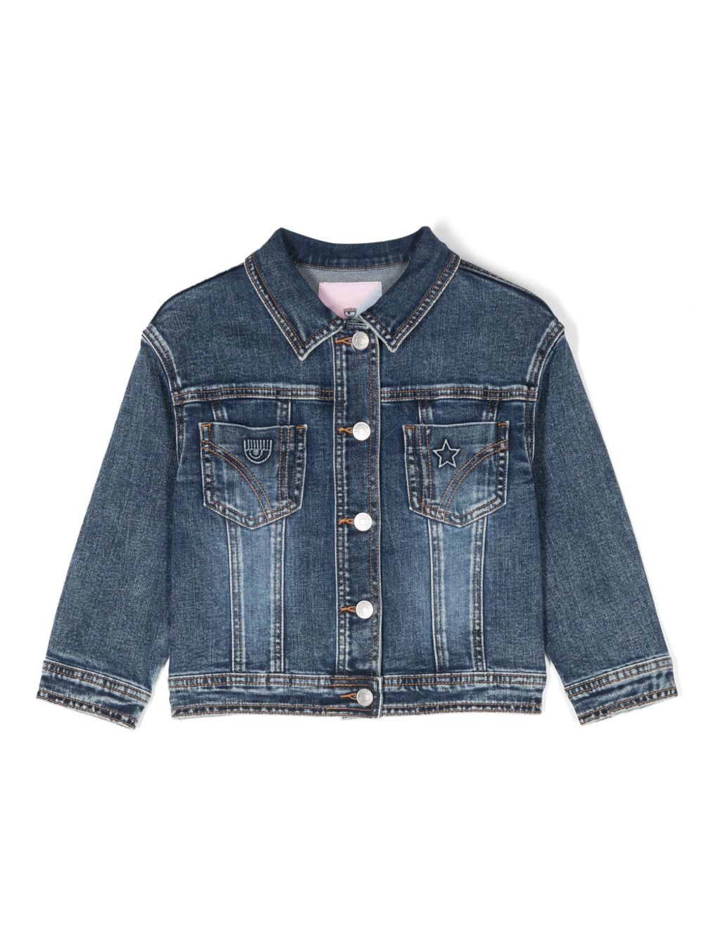 Chiara Ferragni Kids 标贴牛仔夹克 - 蓝色