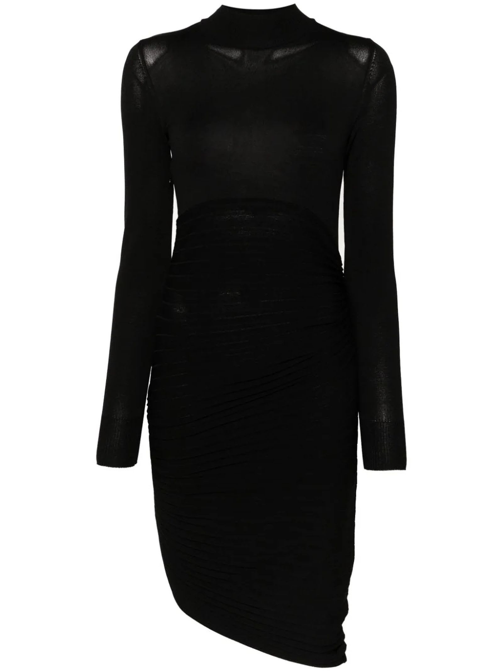 Philosophy di Lorenzo Serafini Black Plissé-effect Fine-knit Dress