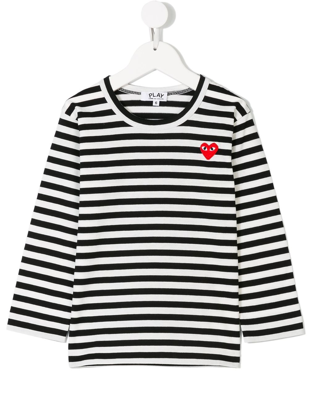 Comme Des Garçons Play Kids 爱心刺绣贴花条纹全棉上衣 - 黑色