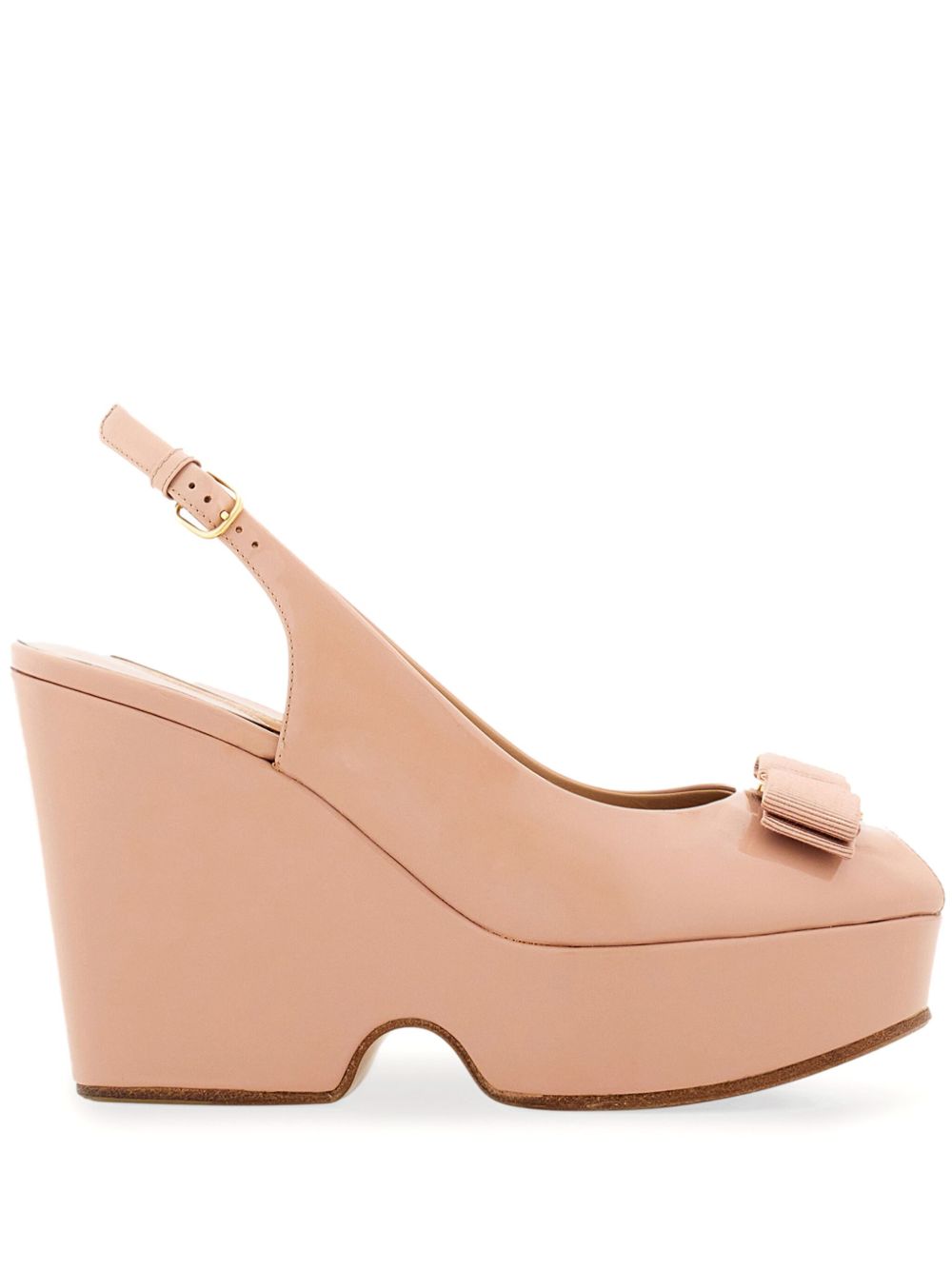 Ferragamo Vara 蝴蝶结水台式高跟皮质凉鞋 - 粉色