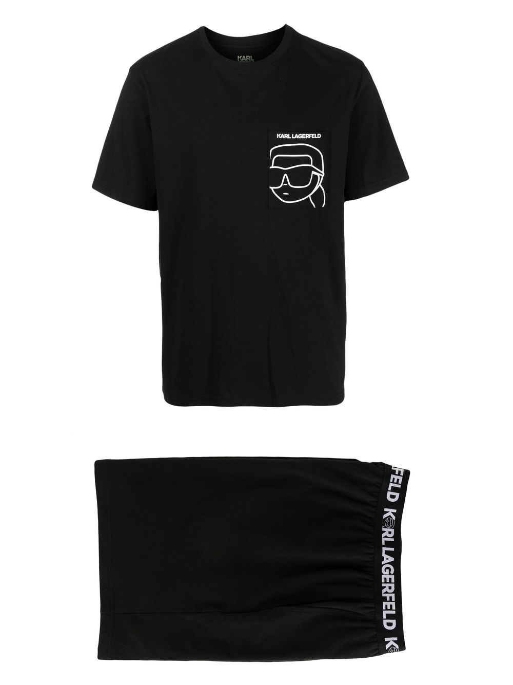 Karl Lagerfeld Ikon 棉睡衣套装 - 黑色
