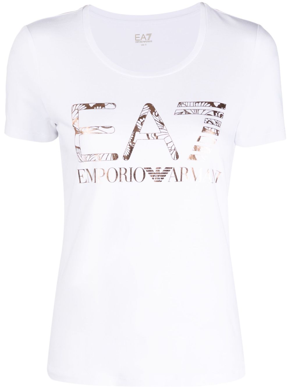 Ea7 Emporio Armani 金属感logo印花T恤 - 白色
