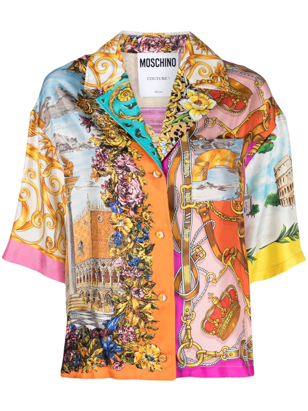 Moschino 图案印花真丝衬衫 - 橘色