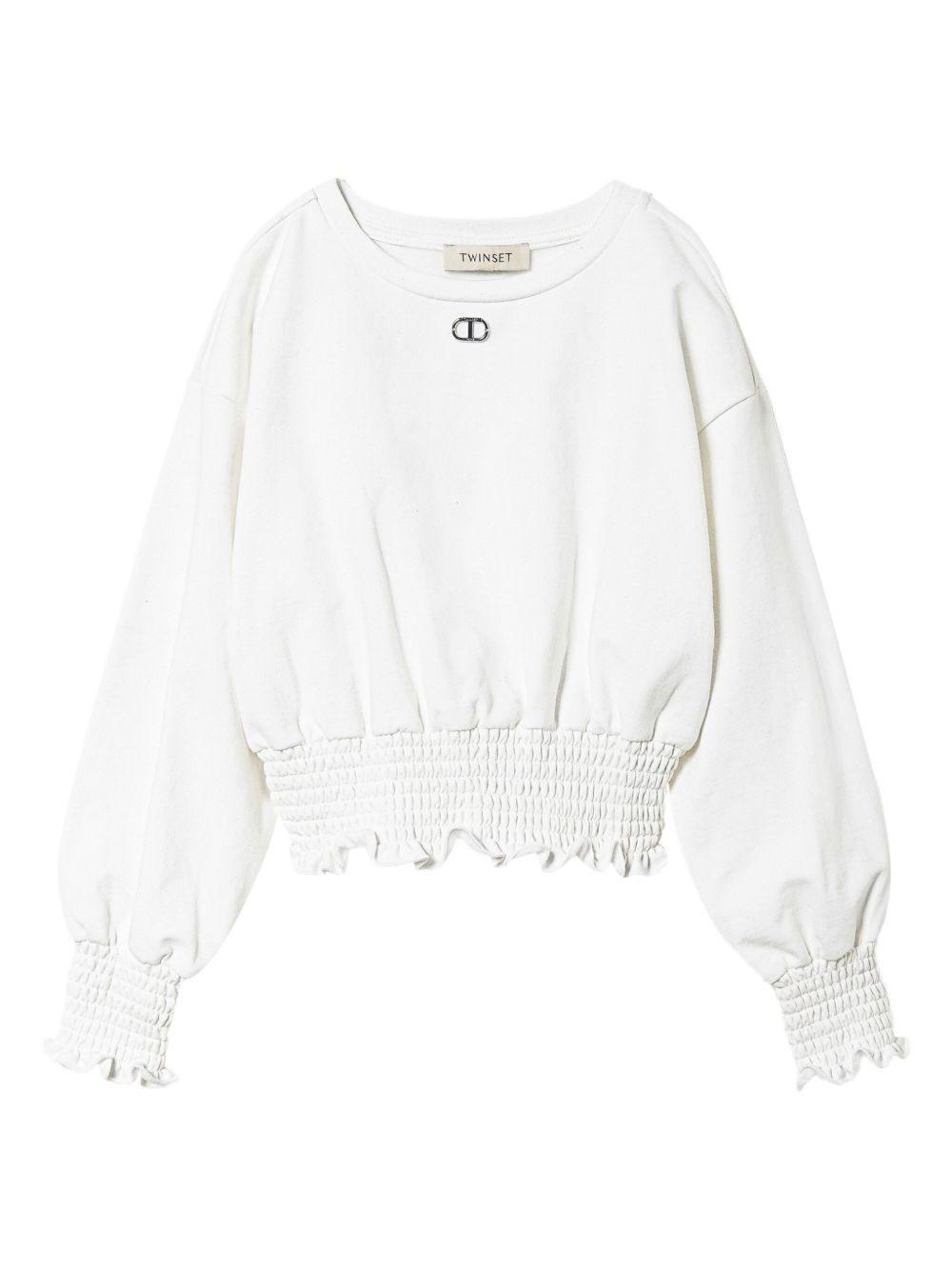 TWINSET Kids 弹性缩褶圆领卫衣 - 白色