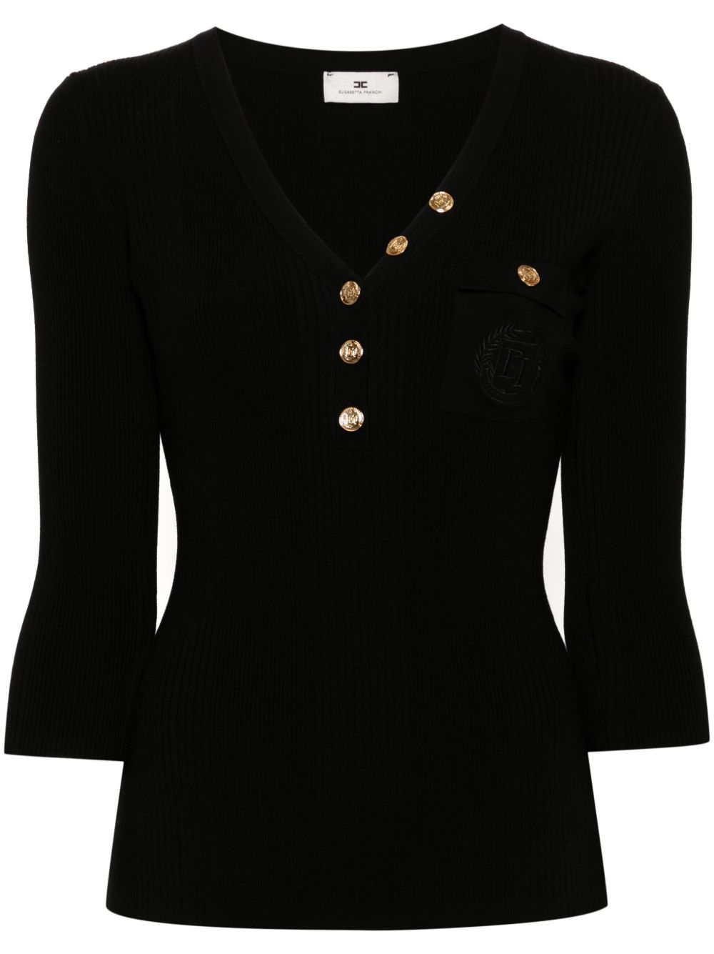 Elisabetta Franchi logo刺绣上衣 - 黑色