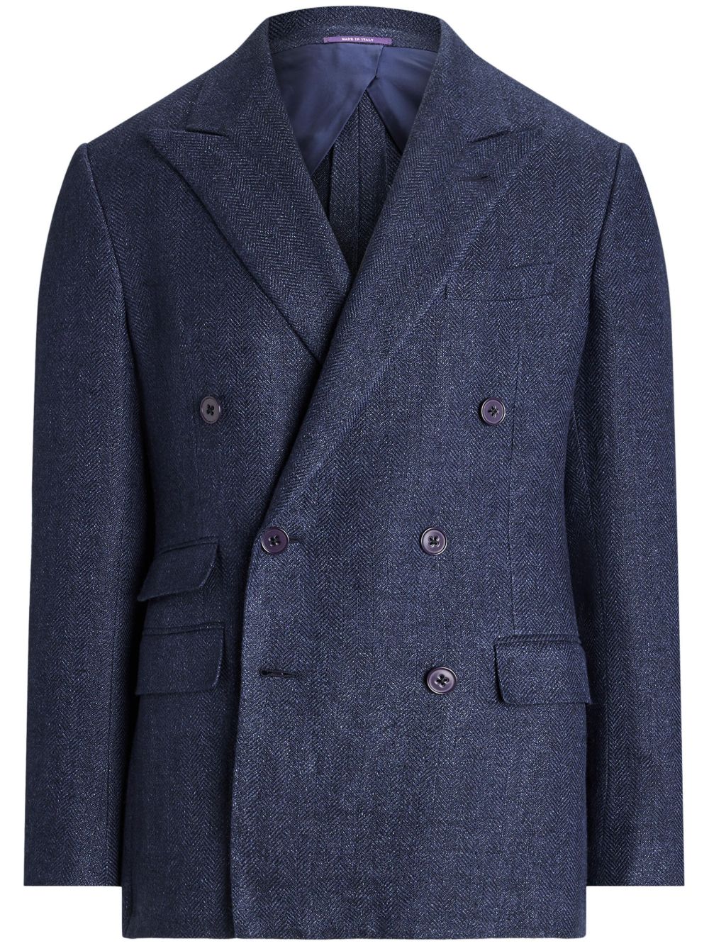 Ralph Lauren Purple Label 大号人字斜纹针织双排扣运动夹克 - 蓝色