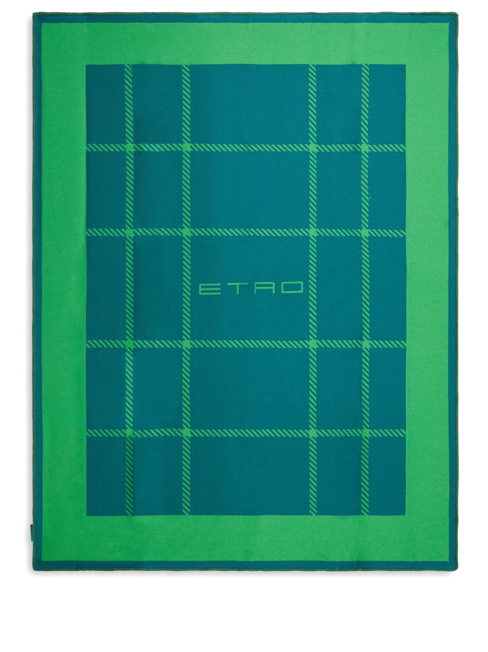 ETRO HOME logo双色格纹毯子 - 绿色