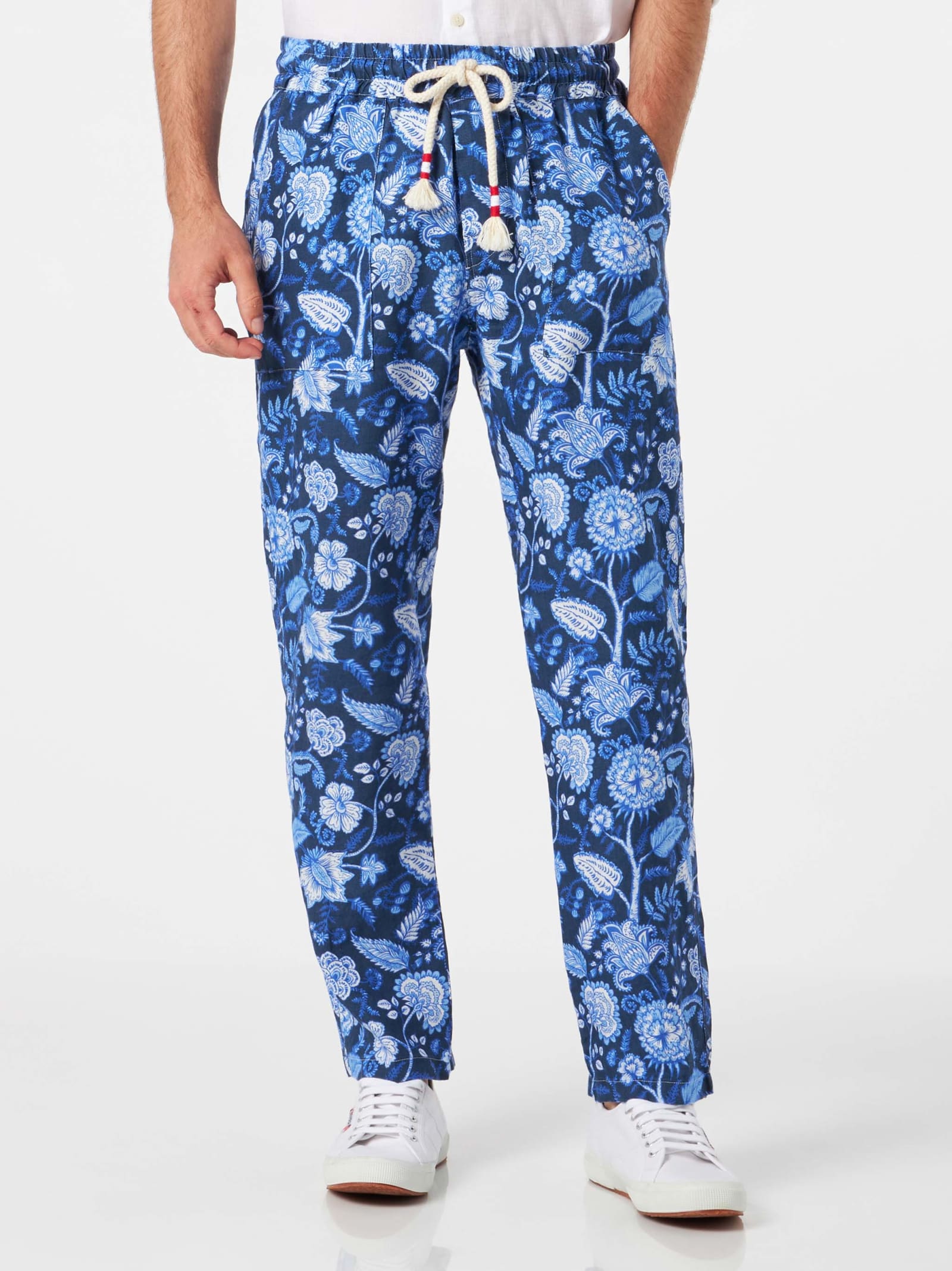 MC2 Saint Barth Man Floreal Print Linen Pants