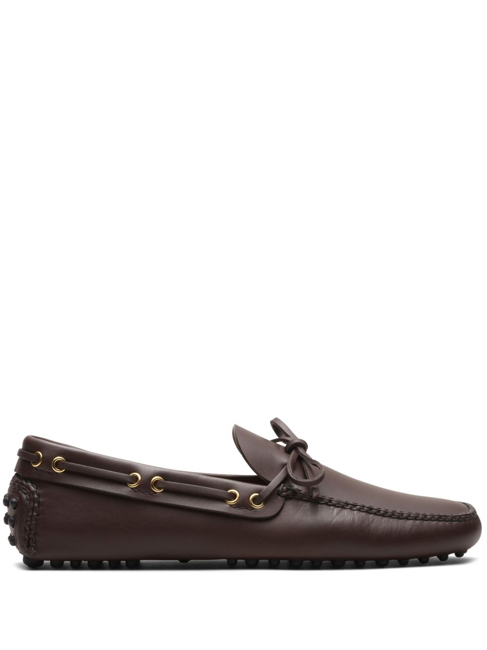 Car Shoe Lux 蝴蝶结细节皮质帆船鞋 - 褐色