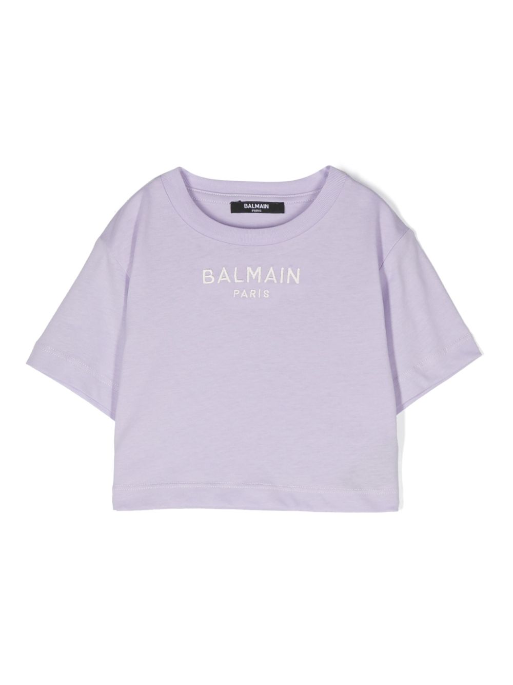 Balmain Kids logo刺绣棉T恤 - 紫色