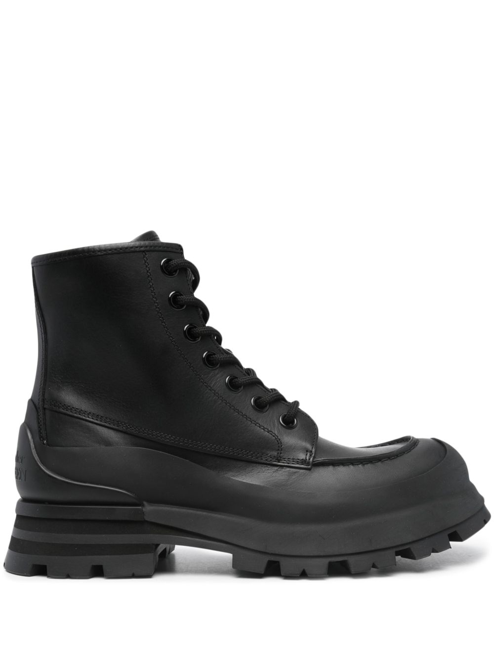 Alexander McQueen 系带皮质短靴 - 黑色