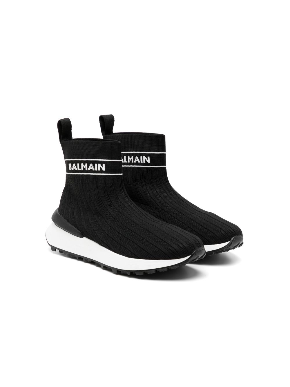 Balmain Kids logo嵌花袜式运动鞋 - 黑色