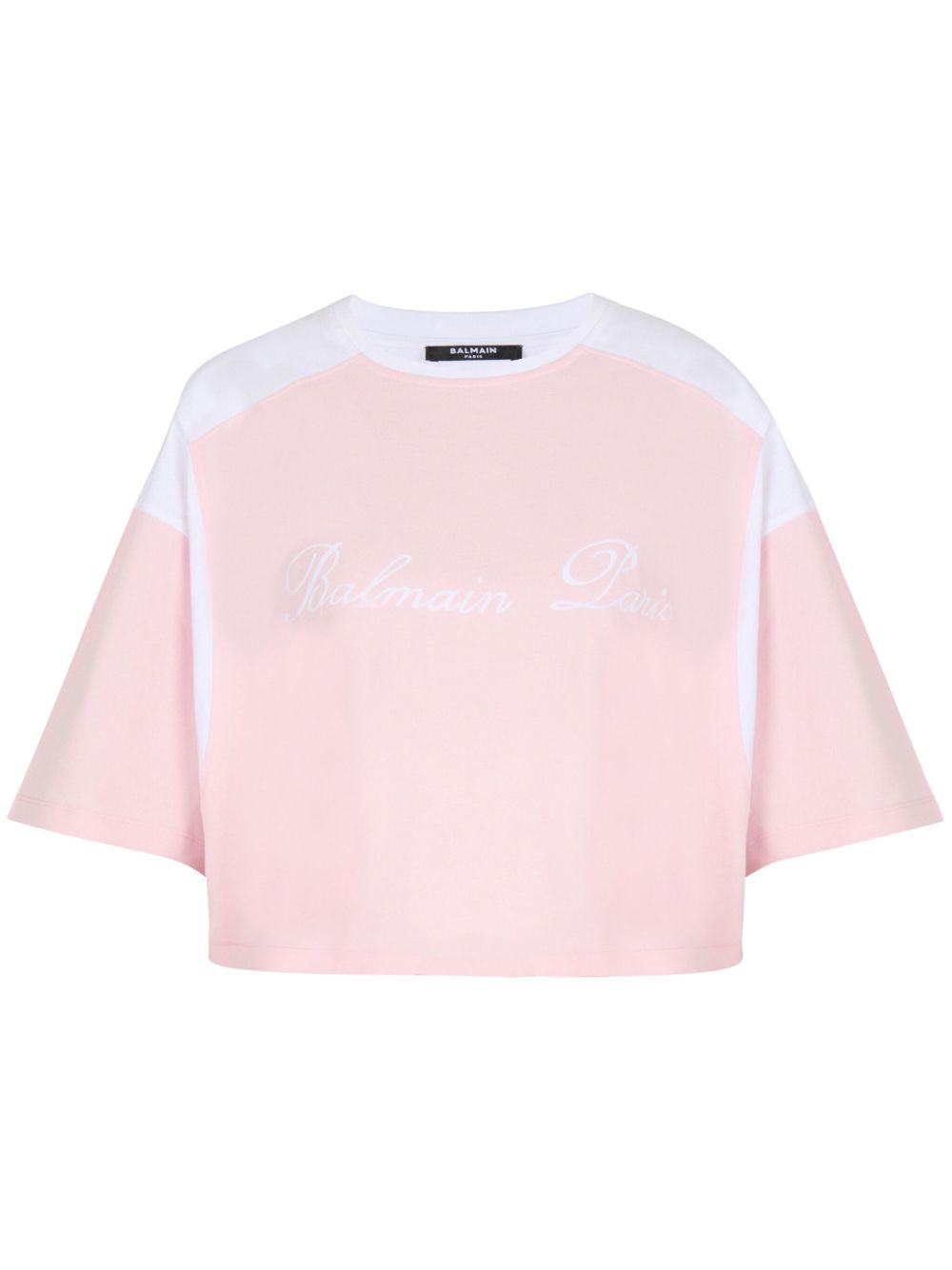 Balmain logo刺绣拼接T恤 - 粉色