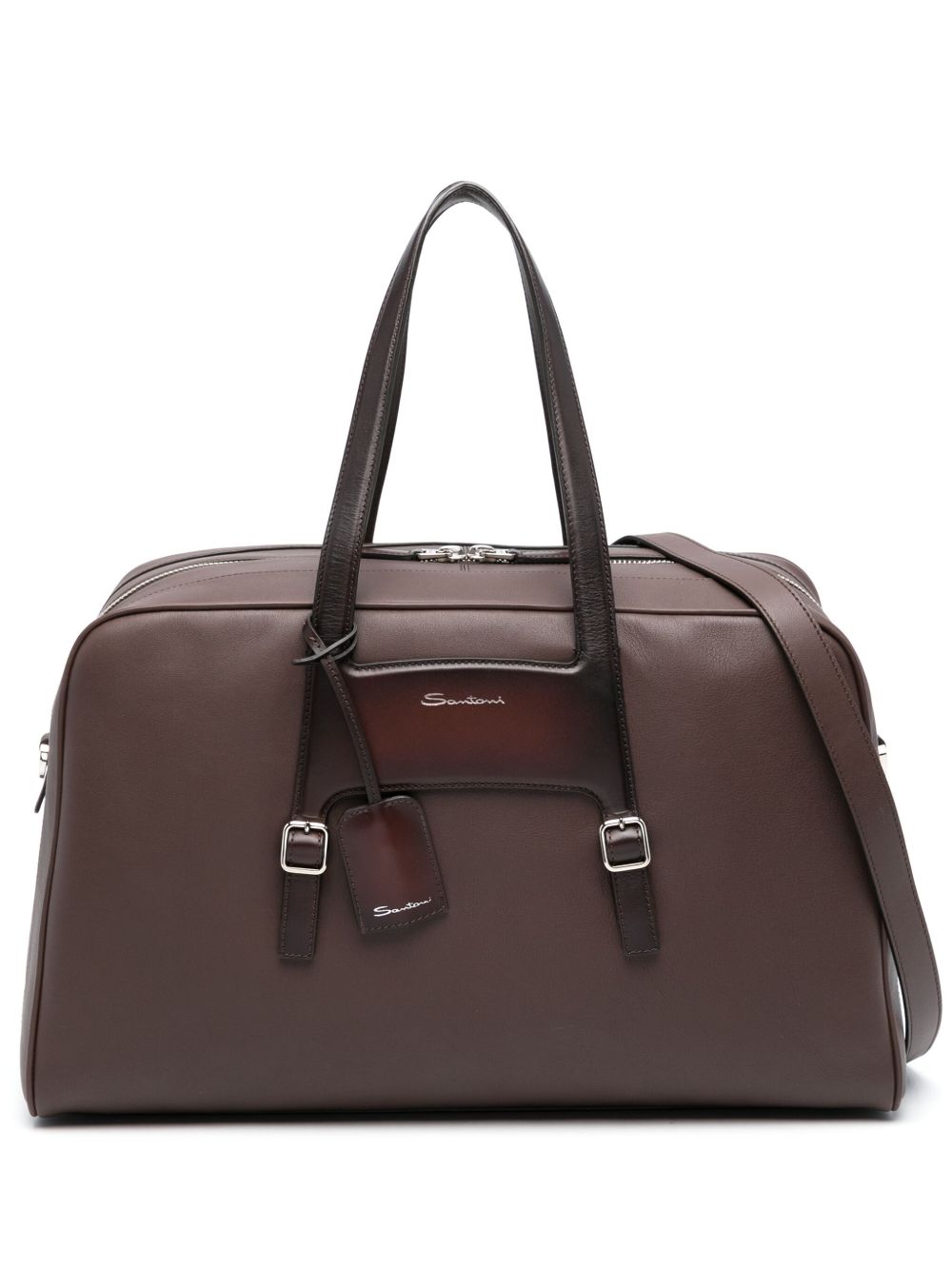 Santoni logo标记皮质旅行包 - 褐色