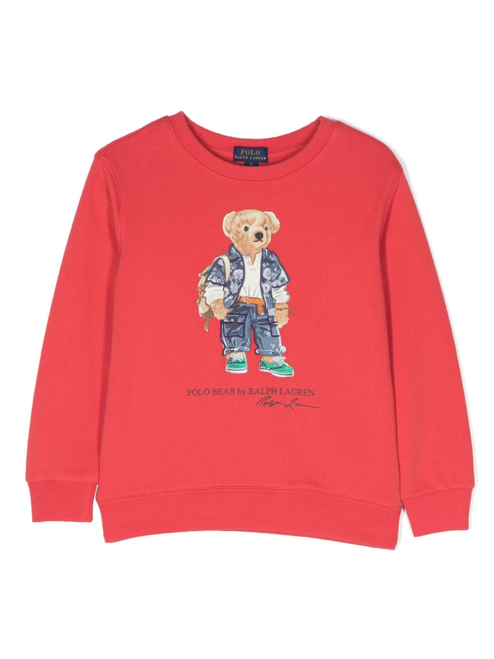 POLO RALPH LAUREN KIDS Polo Bear 印花长袖卫衣 - 红色
