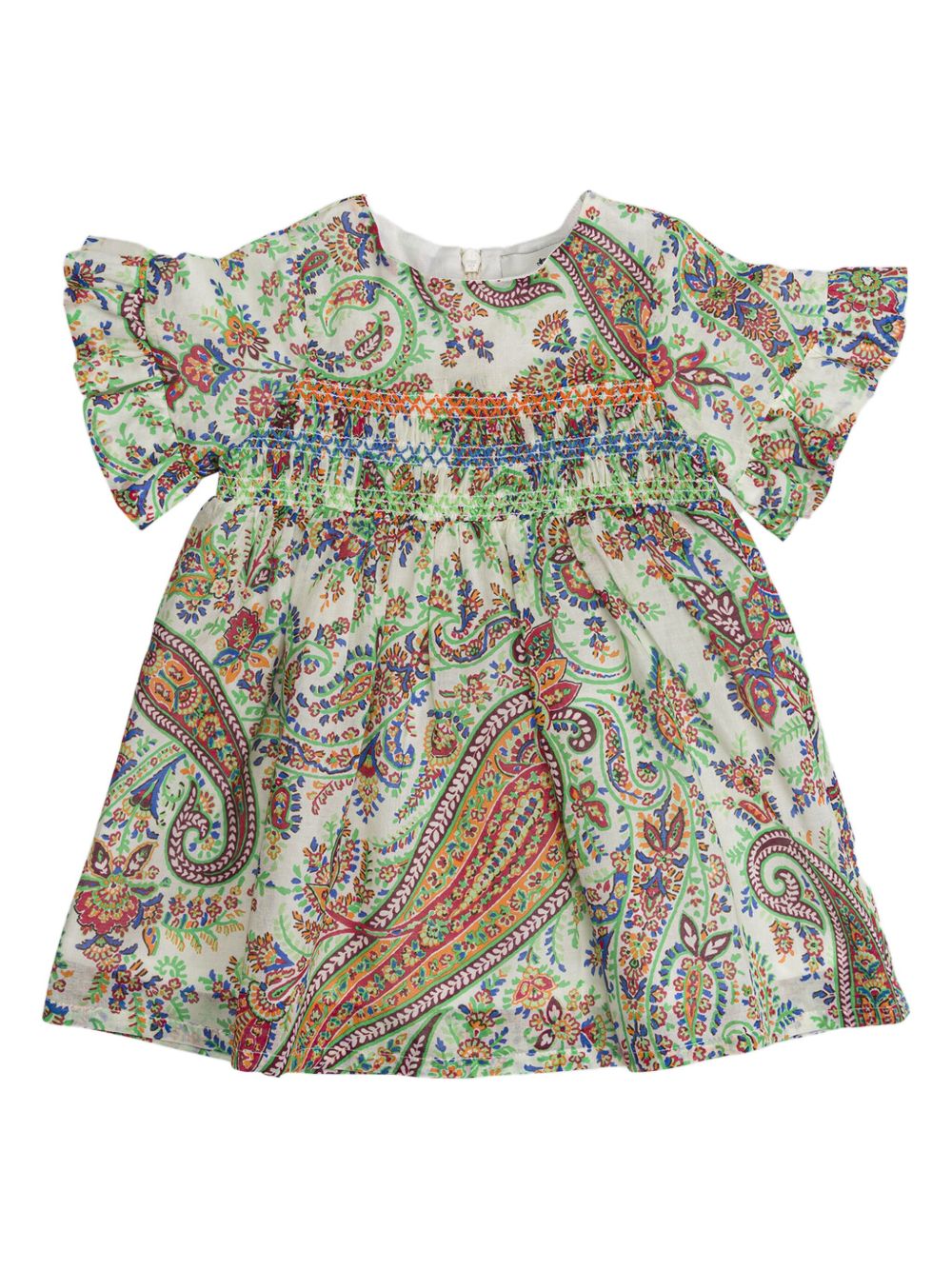 ETRO KIDS 佩斯理印花棉伞形连衣裙 - 绿色