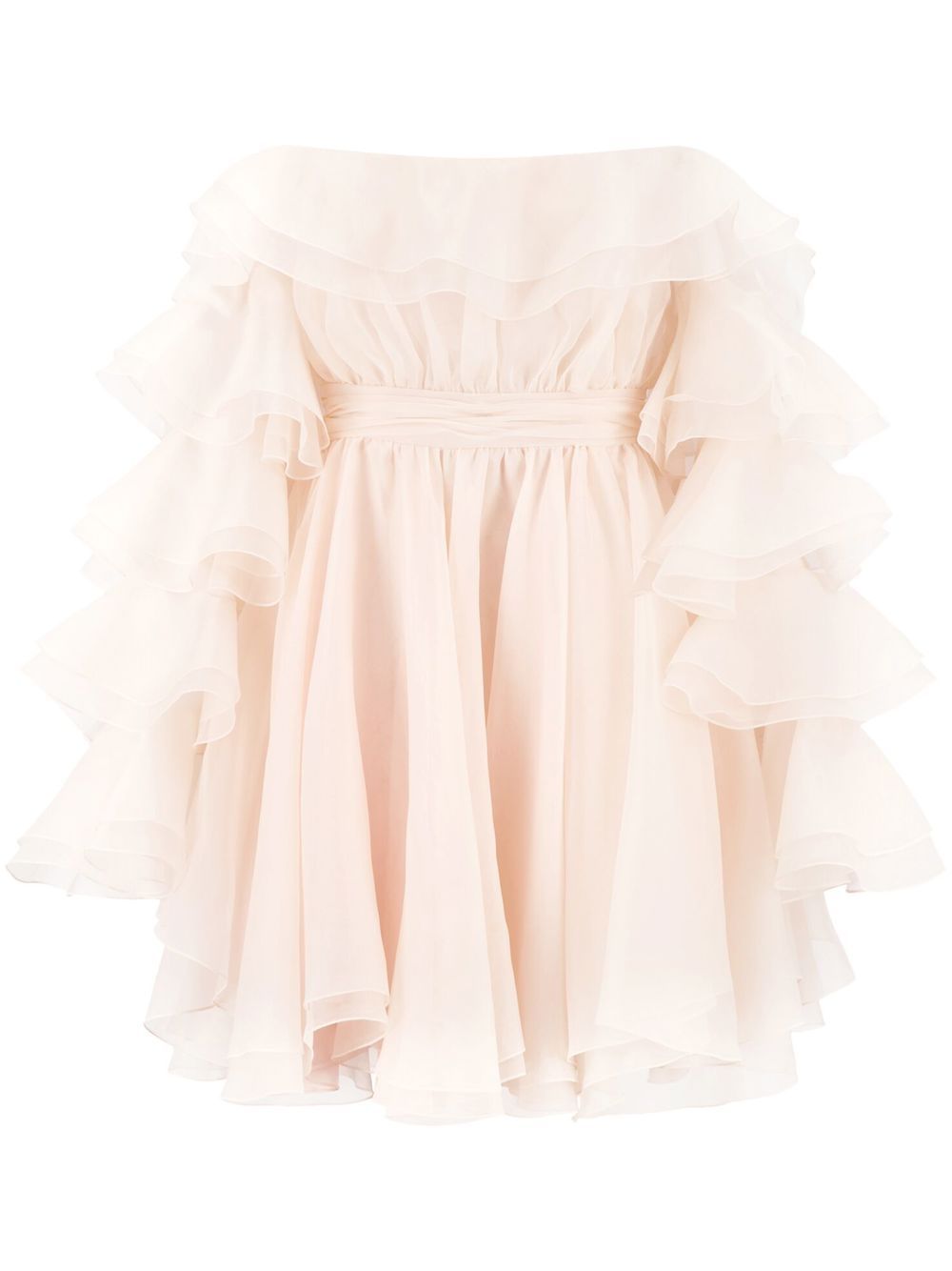 Giambattista Valli 露肩荷叶边迷你连衣裙 - 中性色