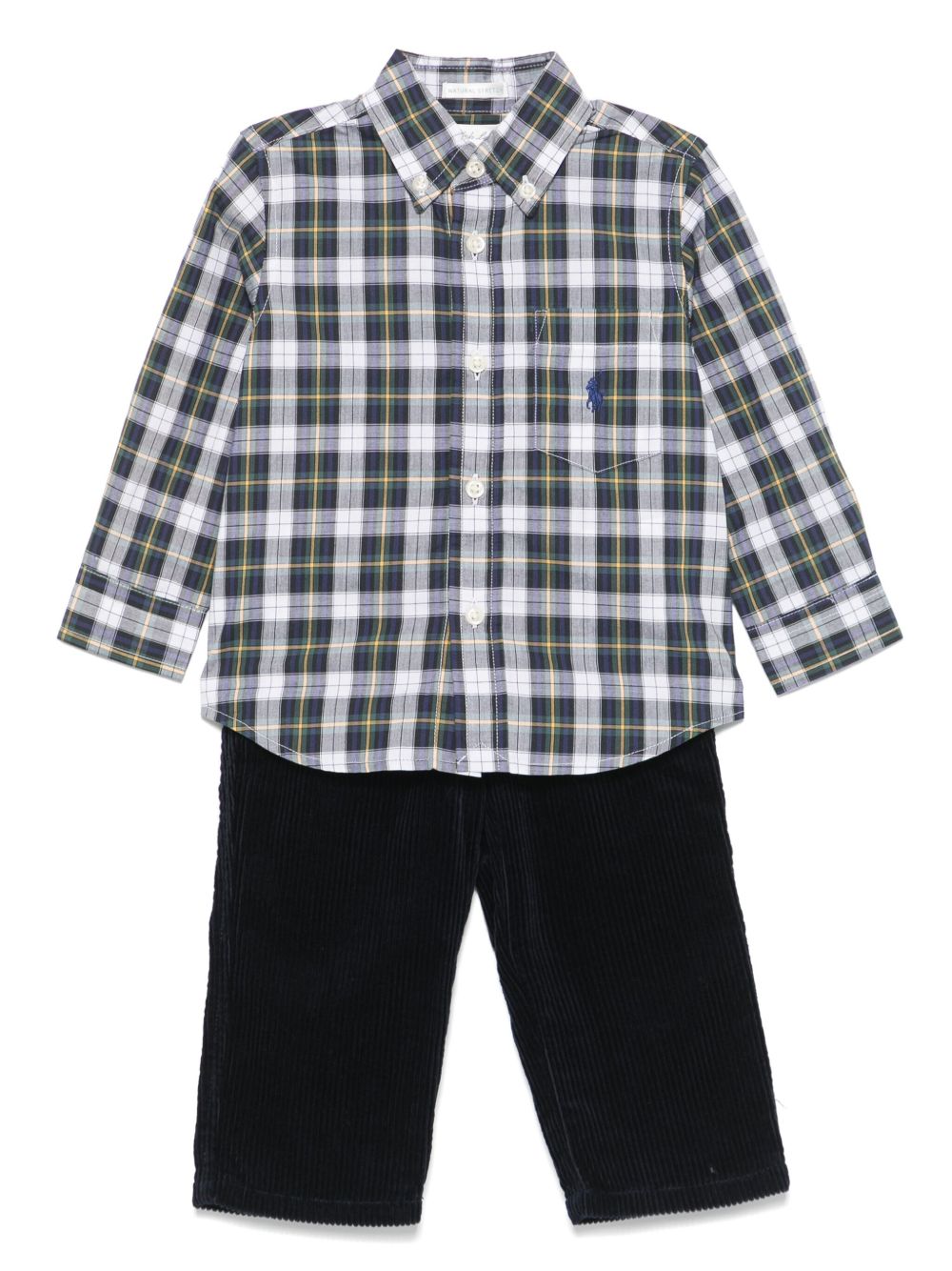 POLO RALPH LAUREN KIDS 府绸衬衫与长裤套装 - 蓝色