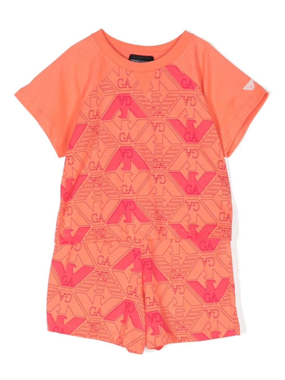 Emporio Armani Kids logo印花棉运动套装 - 橘色