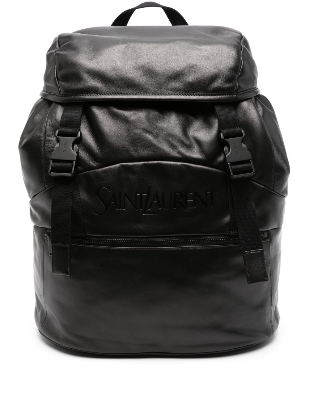 Saint Laurent 压纹logo皮质双肩包 - 黑色
