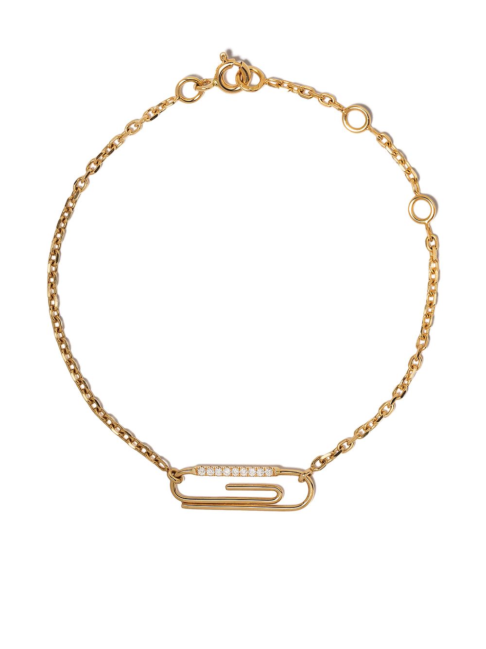 Aurelie Bidermann Paper clip 18K黄金钻石手链 - 金色