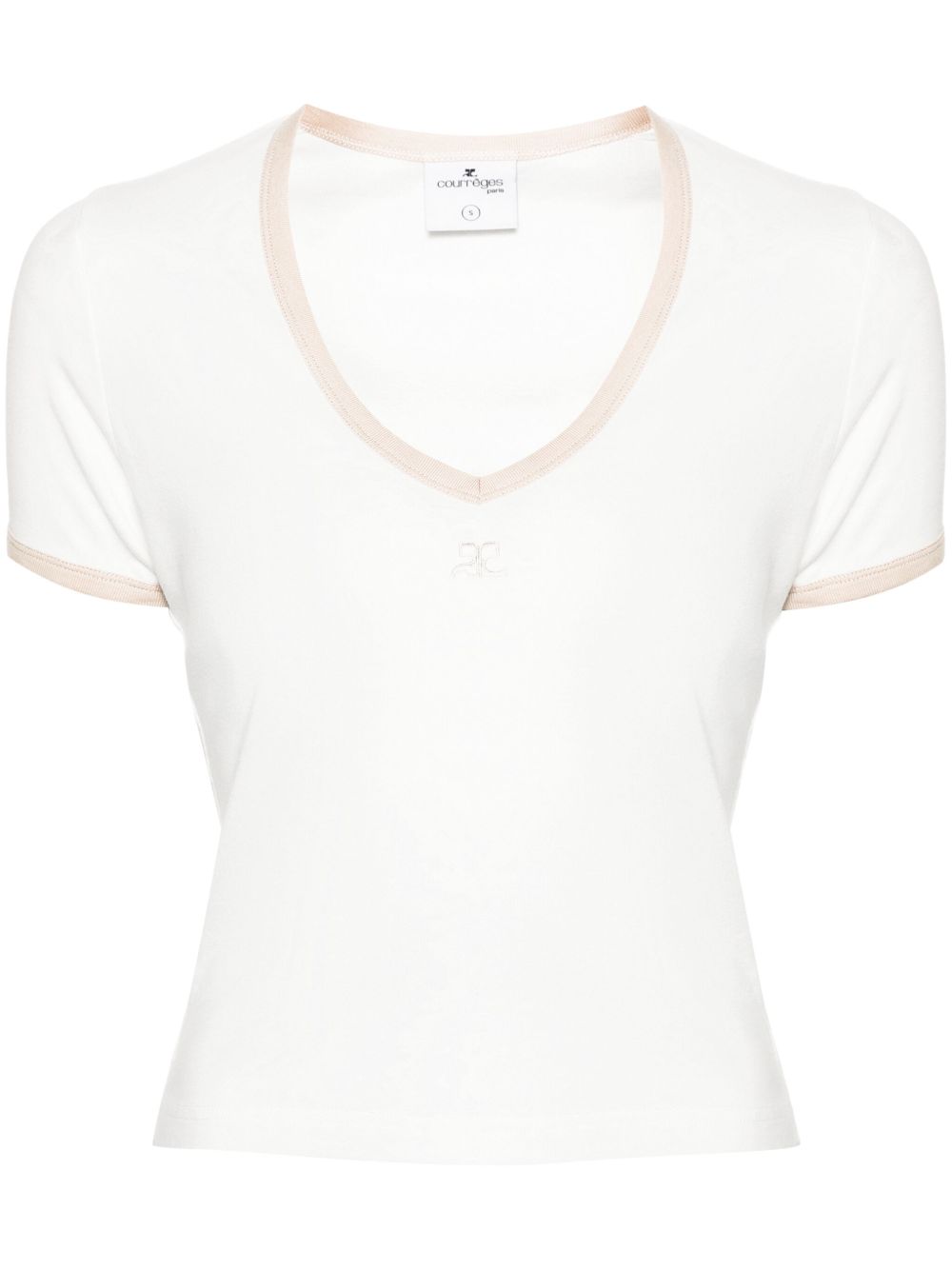 Courrèges logo刺绣棉T恤 - 白色