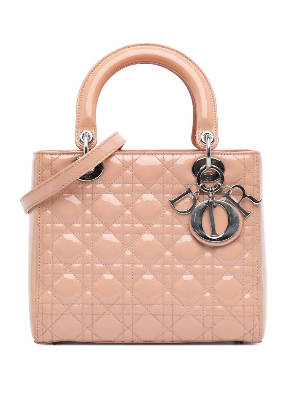 Christian Dior Pre-Owned Patent Cannage Lady Dior 中号斜挎包（2014年典藏款） - 褐色
