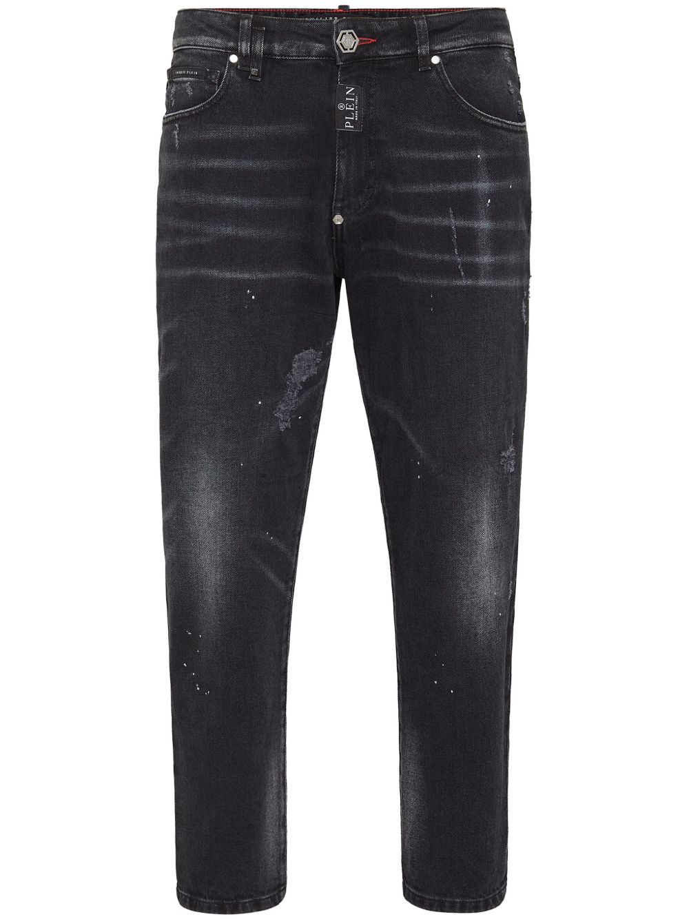 Philipp Plein 仿旧效果直筒牛仔裤 - 黑色