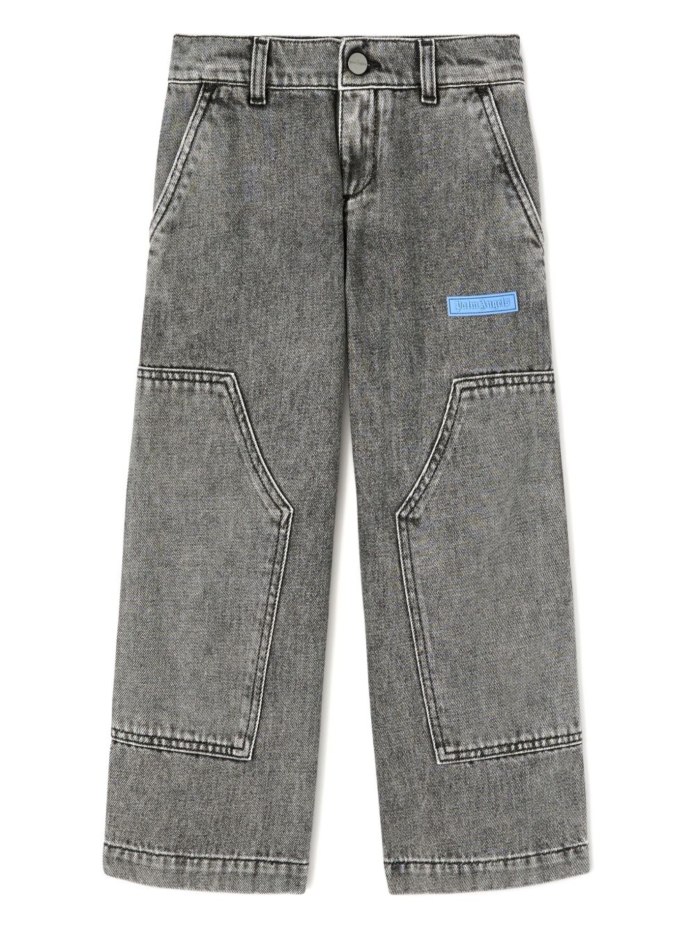 Palm Angels Kids Curved Logo 牛仔裤 - 灰色