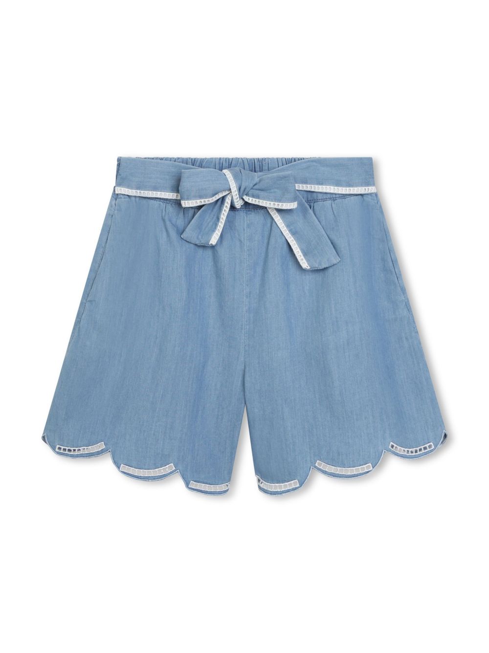 Chloé Kids 系带棉短裤 - 蓝色