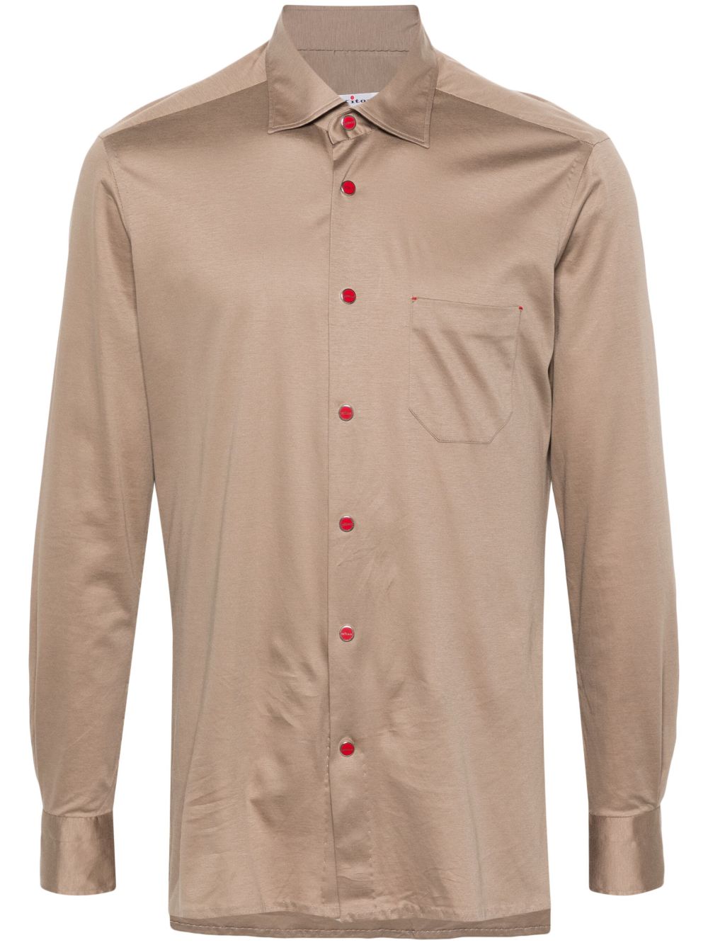Kiton logo纽扣平纹针织衬衫 - 褐色