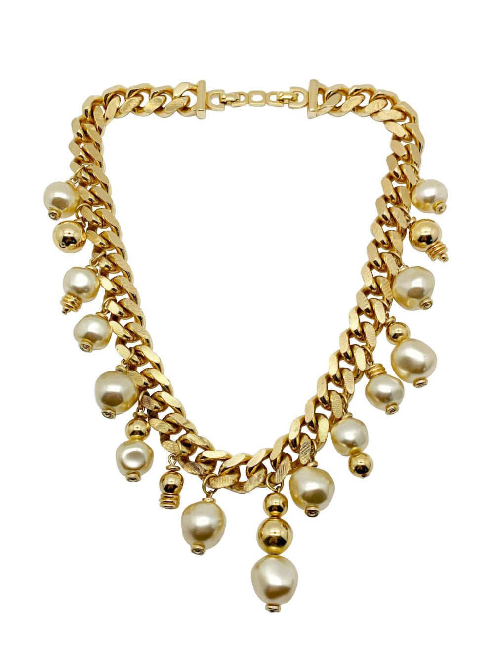 Christian Dior Pre-Owned Vintage Christian Dior Asymmetric Pearl Droplet Chain Necklace 1980s - 金色