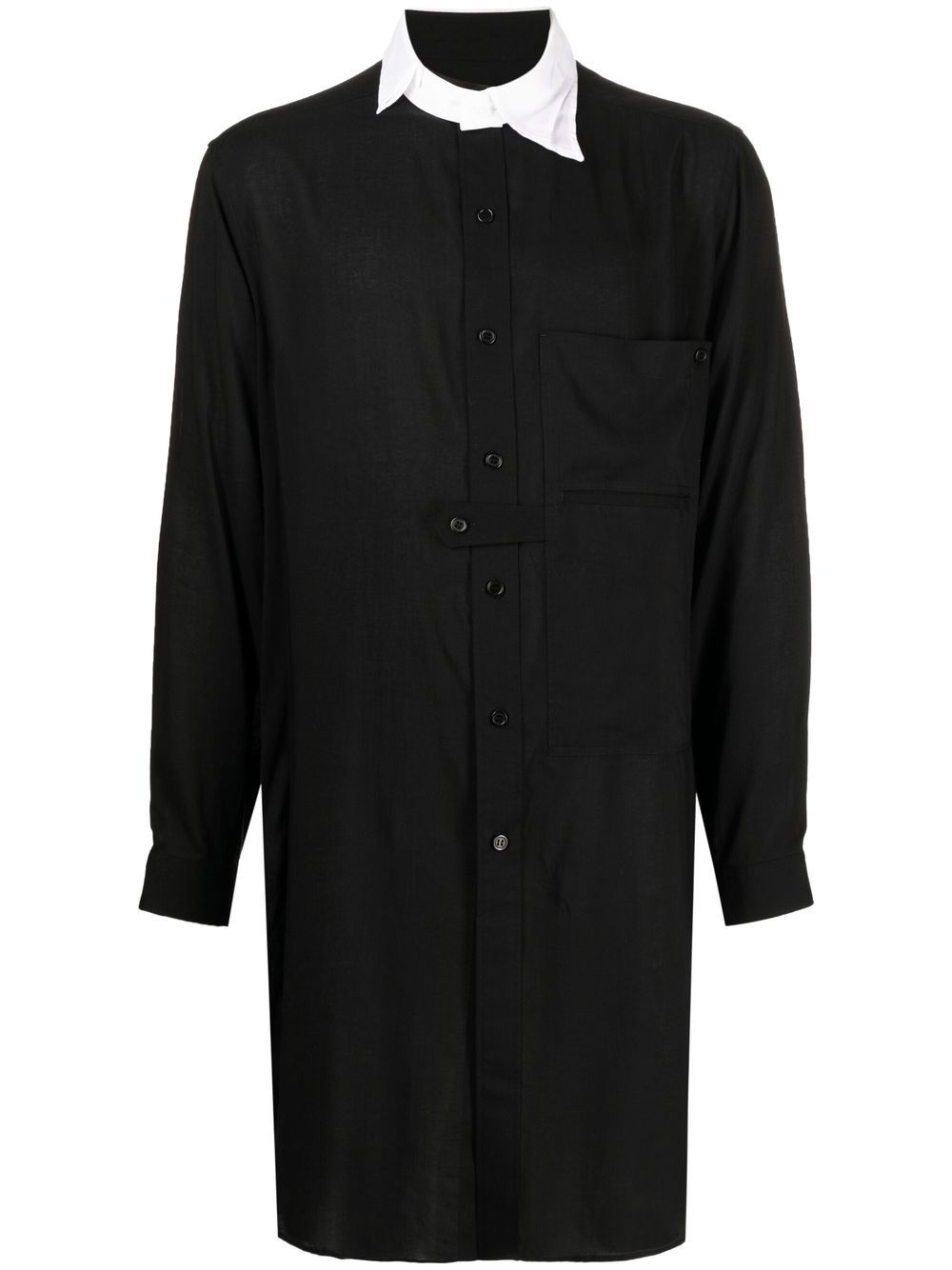 Yohji Yamamoto 提环细节领长衬衫 - 黑色