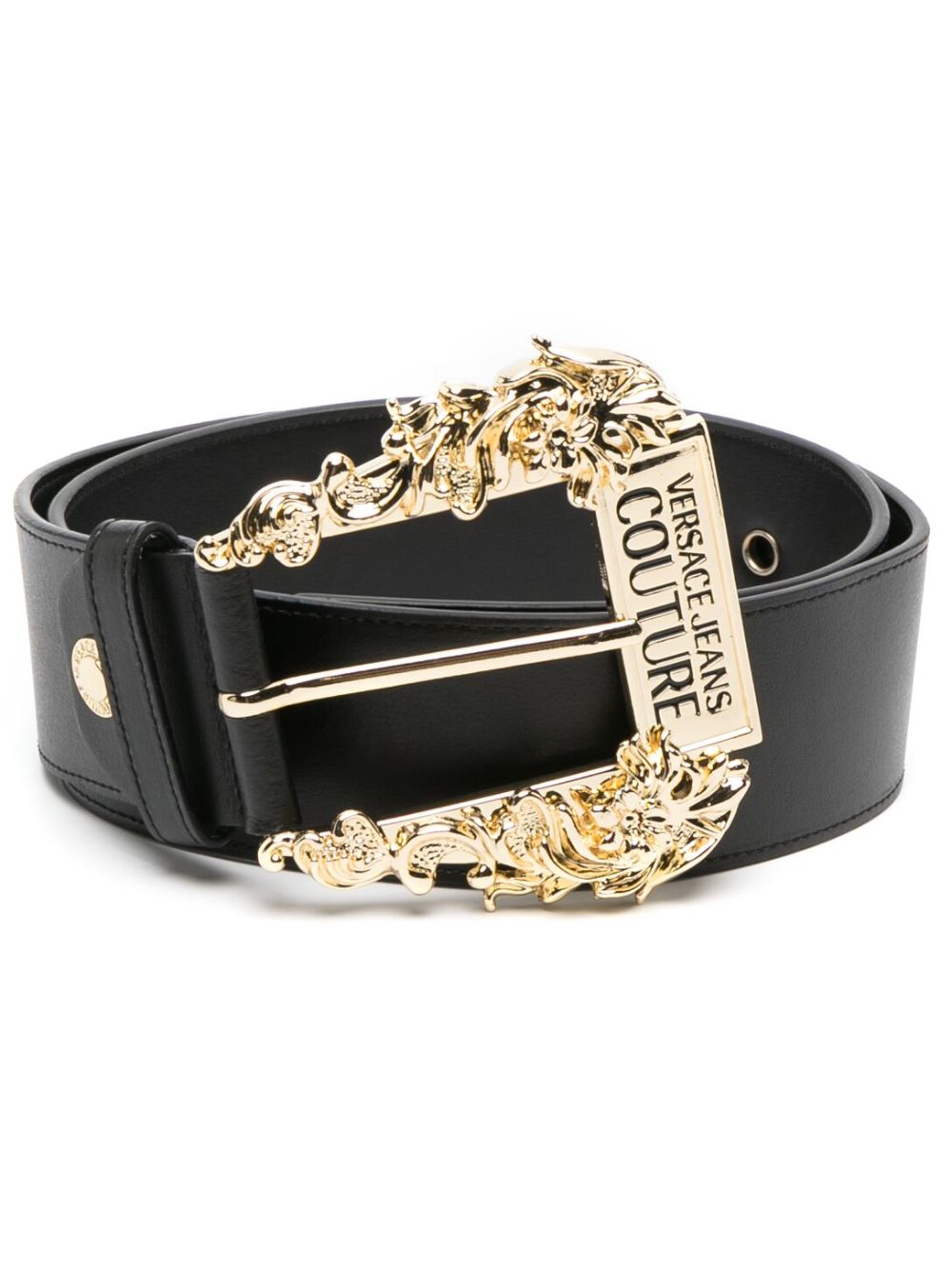 Versace Jeans Couture logo扣环皮质腰带 - 黑色