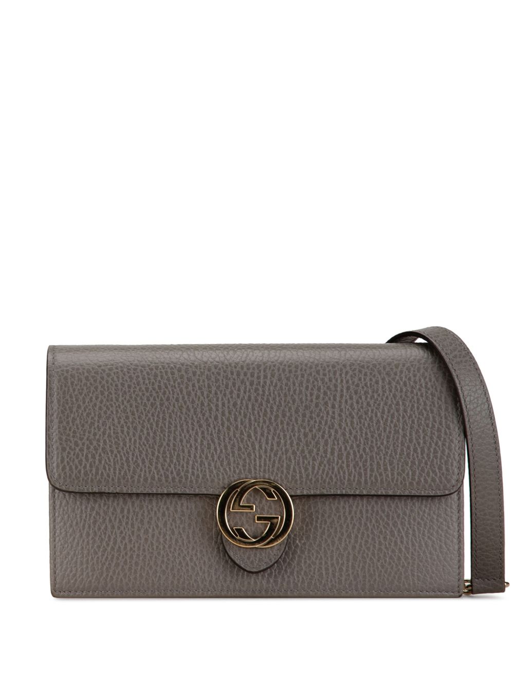 Gucci Pre-Owned Interlocking G Dollar 皮质斜挎搭链钱包（2016-2023年典藏款） - 灰色
