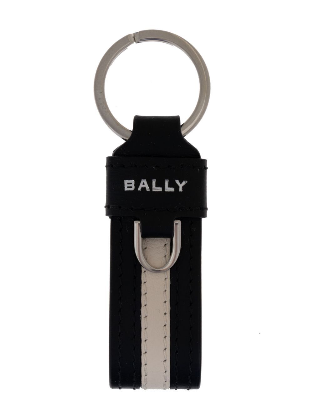 Bally logo印花皮质钥匙扣 - 黑色