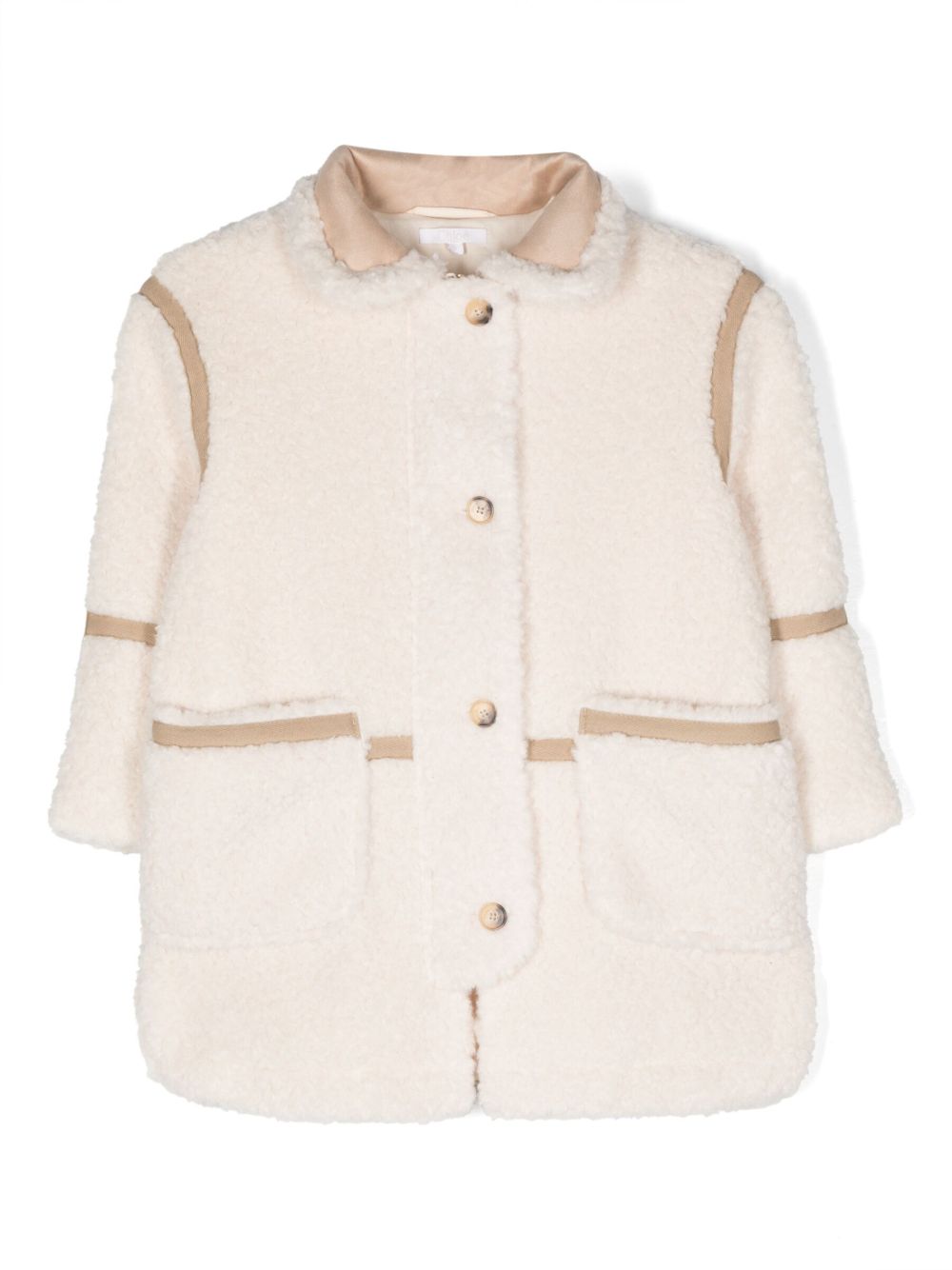 Chloé Kids 人造皮毛一体棉外套 - 白色