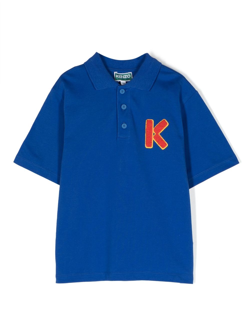 Kenzo Kids logo刺绣棉polo衫 - 蓝色