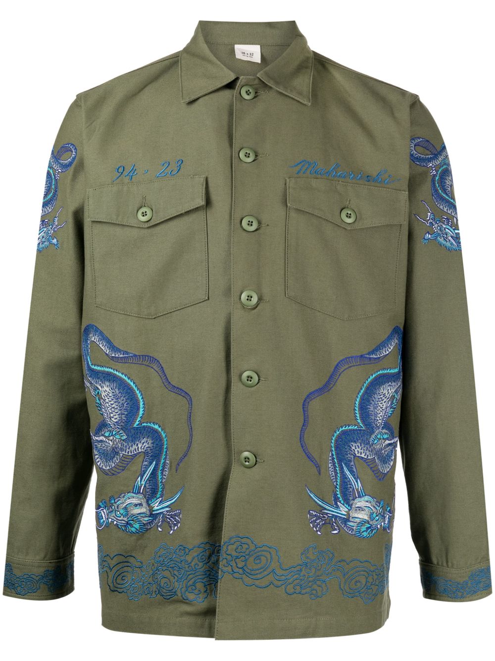 Maharishi 刺绣排扣衬衫 - 绿色