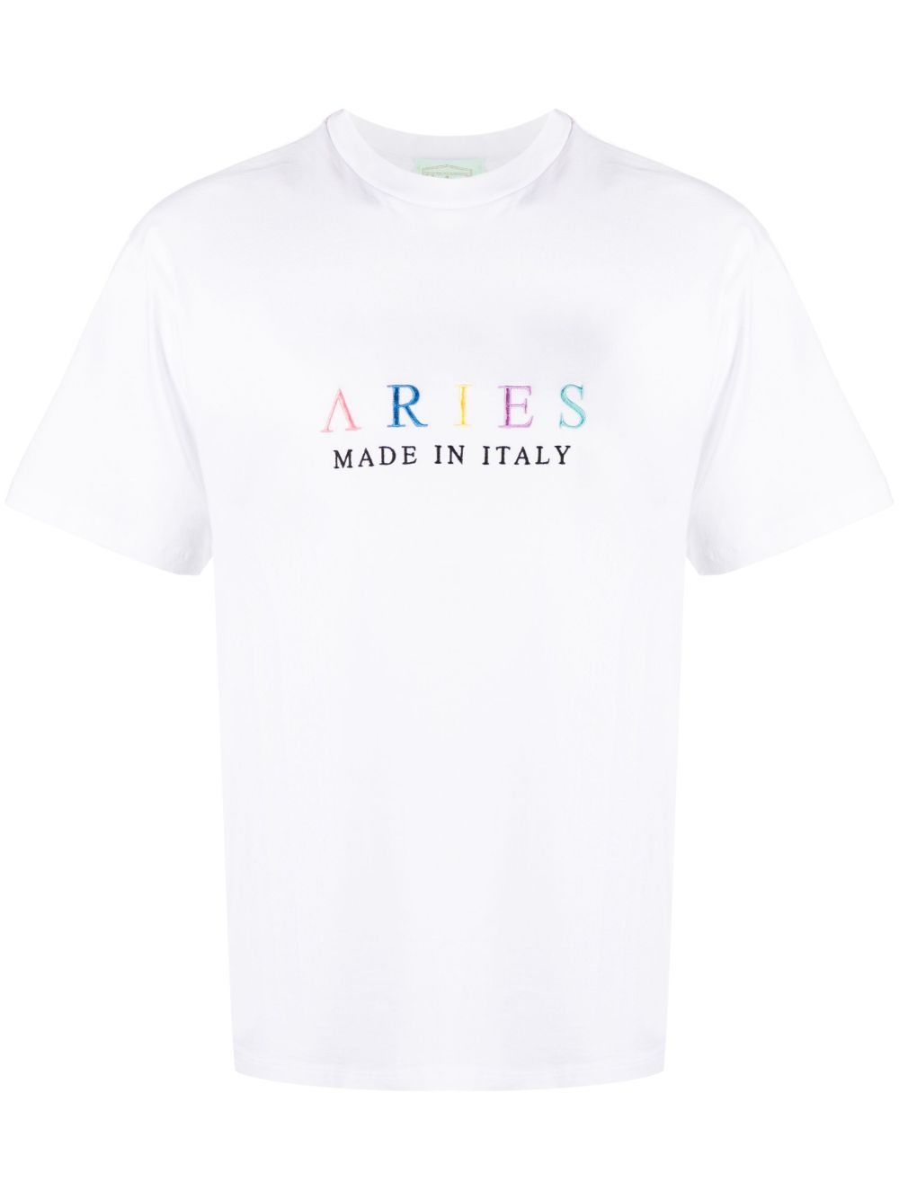 Aries logo刺绣棉T恤 - 白色